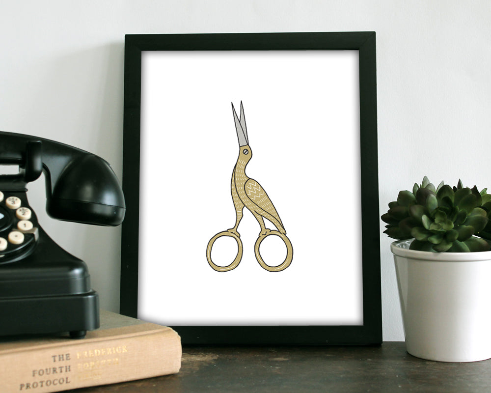 Bird Scissors - Art Print – Kat French Design