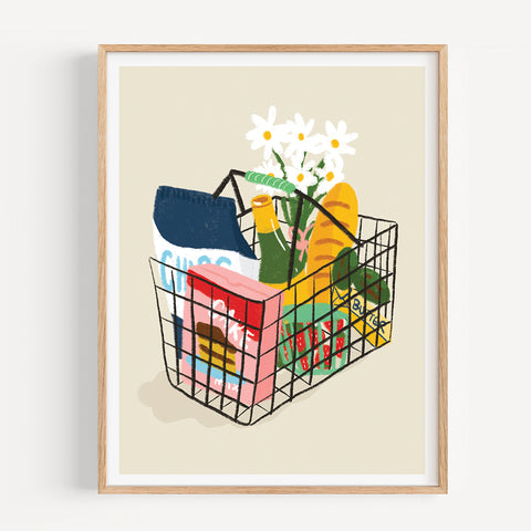 Cheerful Grocery Basket Art Print
