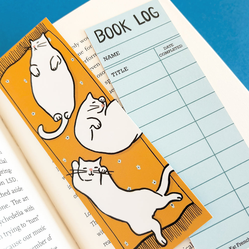 Lazy Cats Bookmark - Double Sided with Book Log – Kat French Design