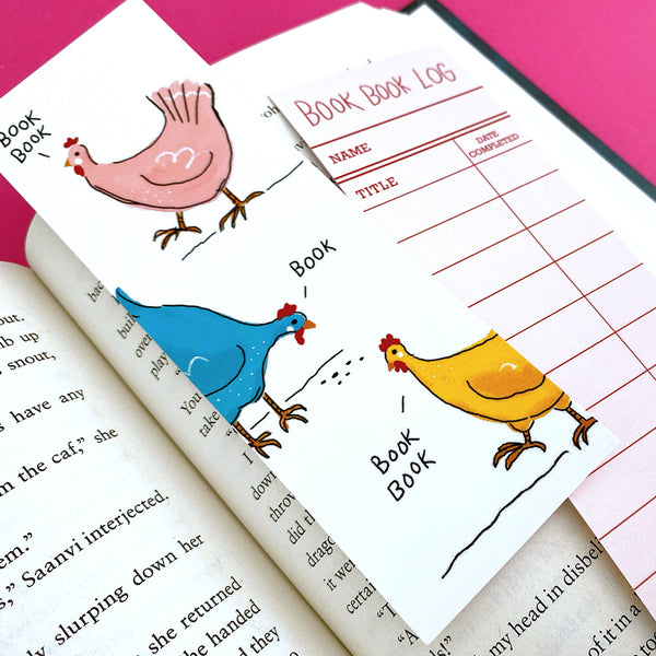 Book Book Chickens Bookmark - Double Sided with Book Log