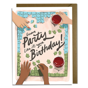 Puzzles & Wine Birthday Card