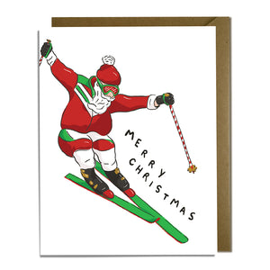 Ski Santa - Retro Fun Christmas Holiday Card