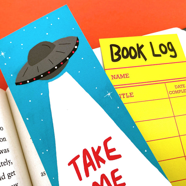 UFO Bookmark - Double-sided with vintage style Book Log