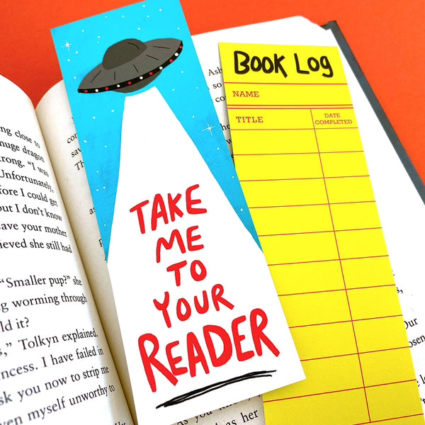 UFO Bookmark - Double-sided with vintage style Book Log