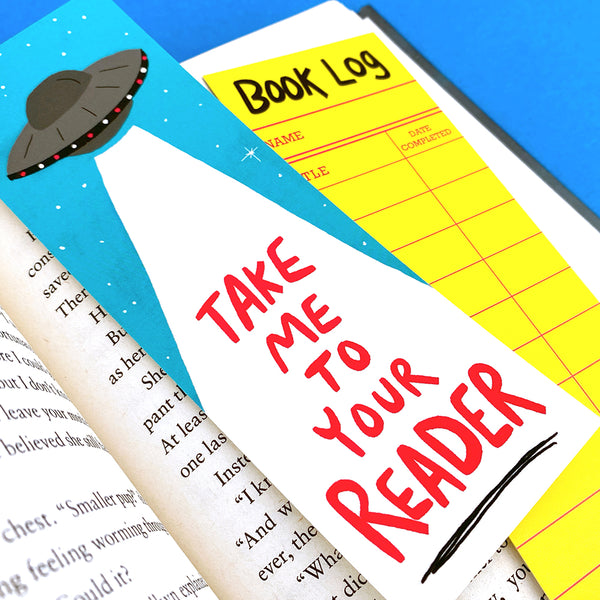 UFO Bookmark - Double-sided with vintage style Book Log