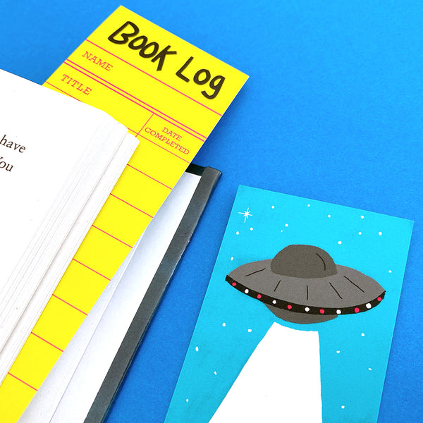 UFO Bookmark - Double-sided with vintage style Book Log