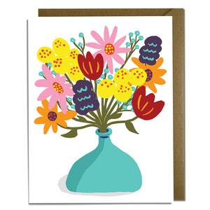 Colorful Flowers and Vase Blank Card